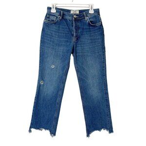 Free People Maggie Straight Jeans Womens Size‎ 26 Baggy Ankle Frayed